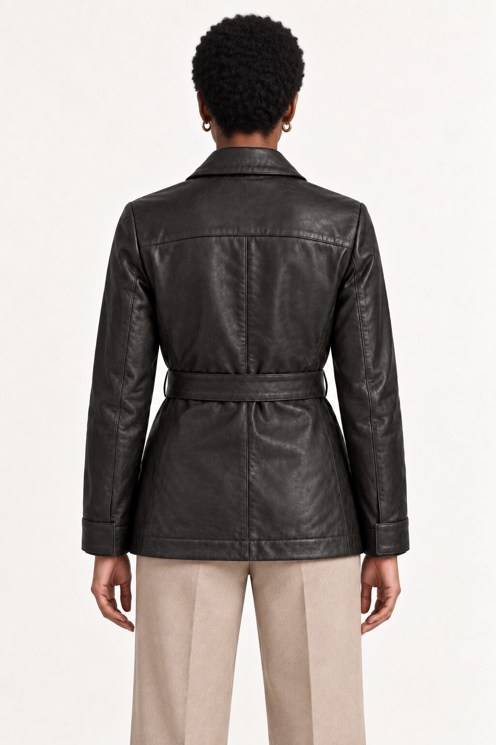 Belgrado black leather jacket for women, back view