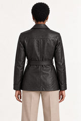 Belgrado black leather jacket for women, back view