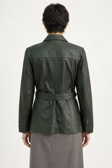 Sofia forest green leather jacket for women, back view