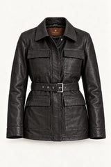 Belgrado black leather jacket for women, product-only front view