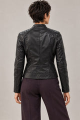 Buenos Aires black leather jacket for women, back view