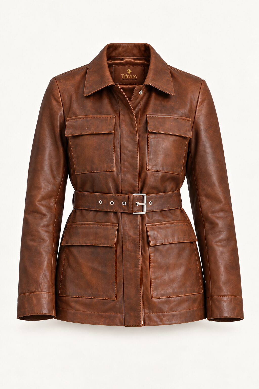 Sarajevo antique brown leather jacket for women, product-only front view