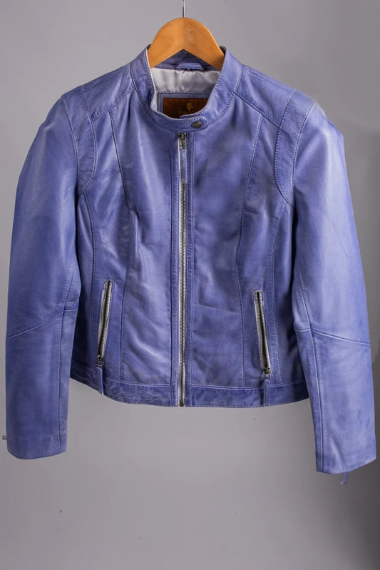 Women's Lavender Lilac Leather Racer Jacket Milan - Tifrano