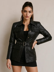 Black Long Leather Jacket for Women