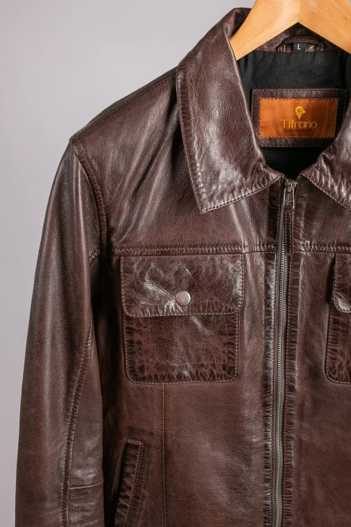 Dark Brown Leather Jacket for Men in Portugal Europe USA UK