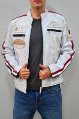 Dirty White Men 100% Pure Leather Jacket Genuine Leather Jackets Portugal Germany Asia UK USA Europe