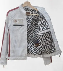 Dirty White Vintage Biker Leather Jacket for Women Genuin Leather Jackets in Portugal