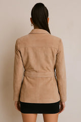 Goat Light Brown Long Pure Leather Jacket for Women in Portugal