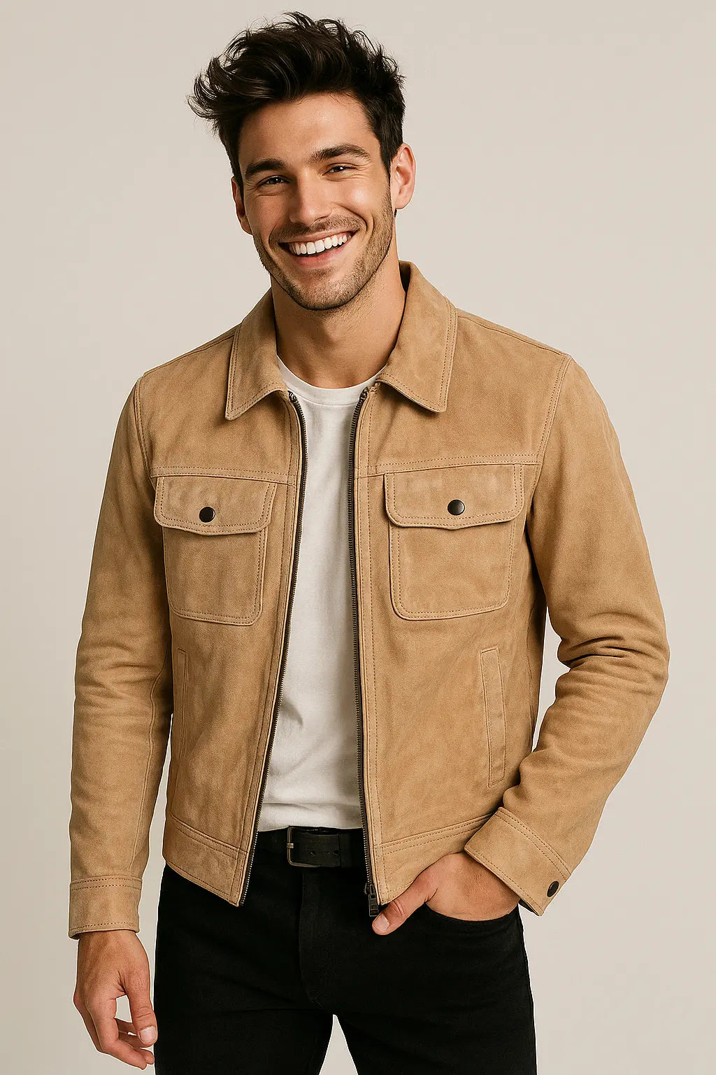 Light Brown Leather Jacket for Men in Porto