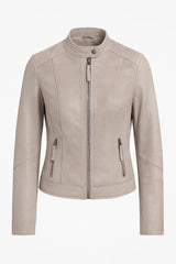 Cream lucca leather jacket on a white background