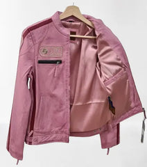 Pink Biker Pure Leather Jacket for Women
