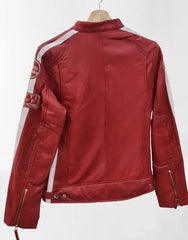Red Biker Leather Jacket for Women Back Side