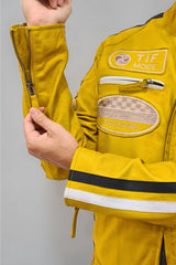 Yellow Pure Leather Jacket Arm for Men Portugal Germany UK USA Asia India