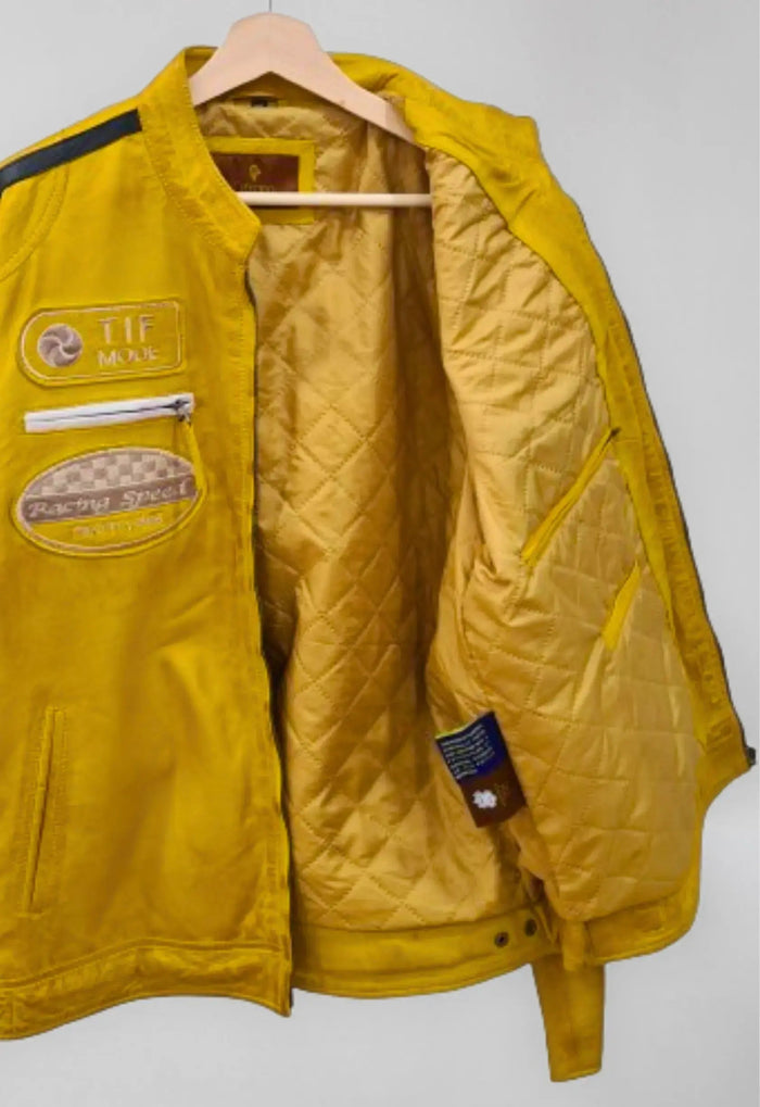 Yellow Biker Leather Jacket
