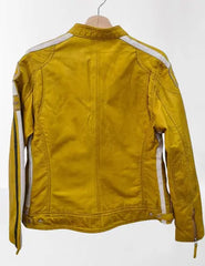 Yellow Biker Leather Jacket for Women Back Side