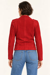 Aphrodite red suede biker jacket for women, back view