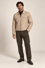 Men wearing the Tifrano Baku cream leather jacket – full body front view