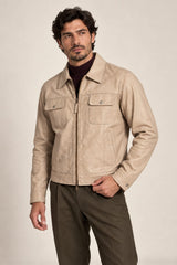 Tifrano Baku cream leather jacket for men – three-quarter view