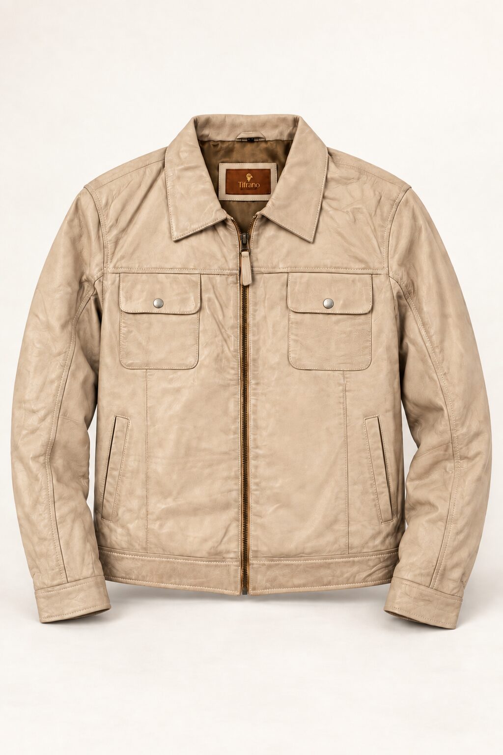 Tifrano Baku cream leather jacket – product-only front view