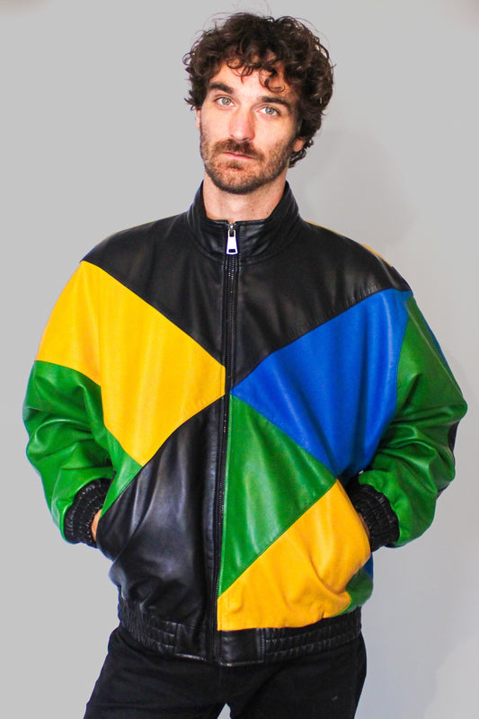 Arcade colorblock leather bomber jacket for men