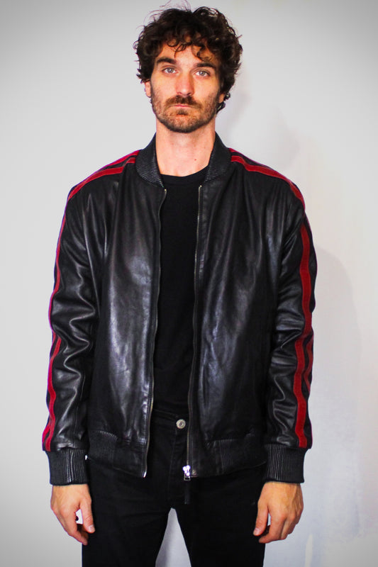 Tokio black leather bomber jacket for men