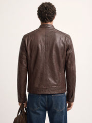 Copenhague dark brown leather racer jacket for men, back view