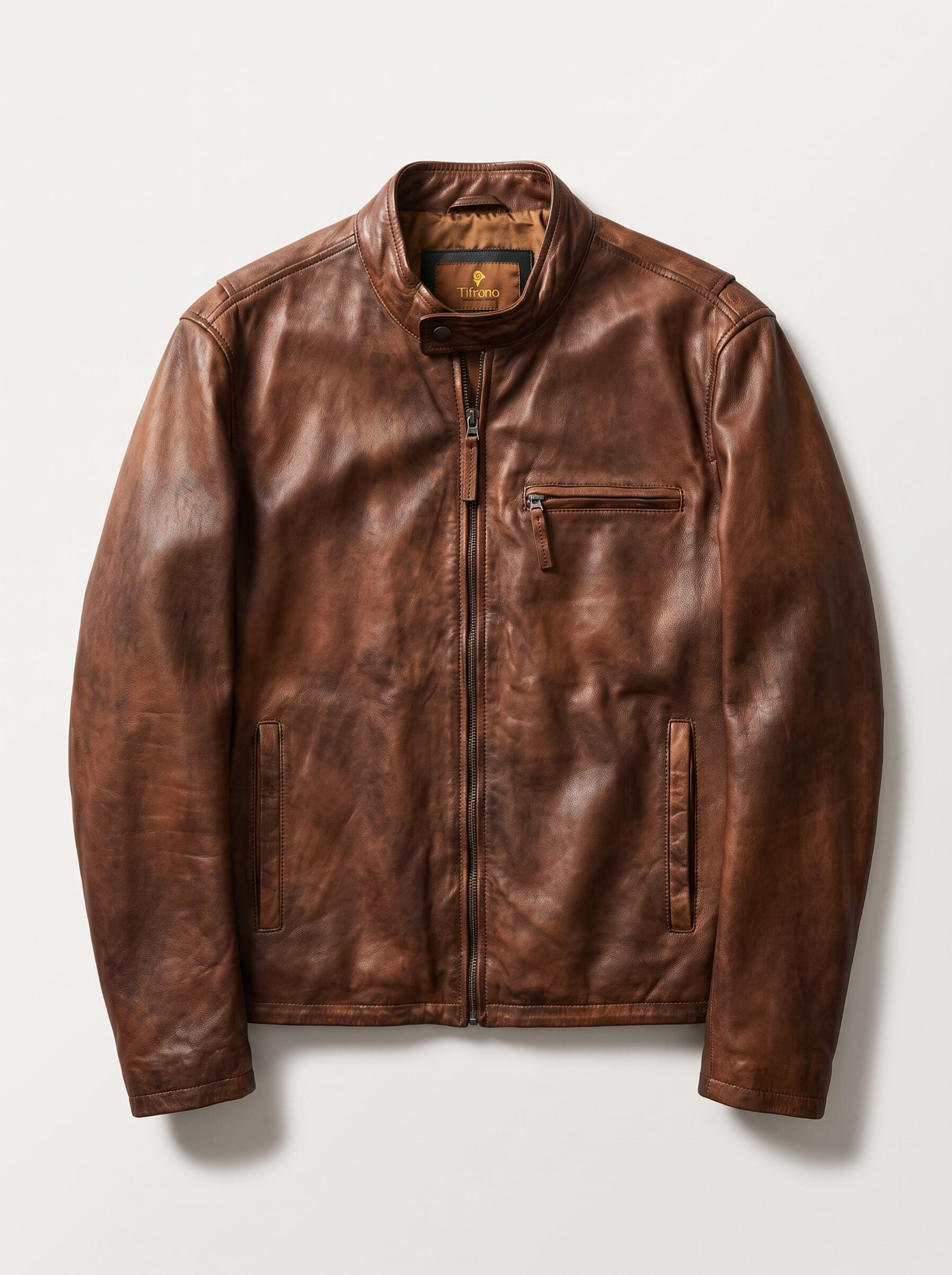 Guadalajara distressed brown leather jacket for men, product-only front view