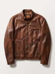 Guadalajara distressed brown leather jacket for men, product-only front view