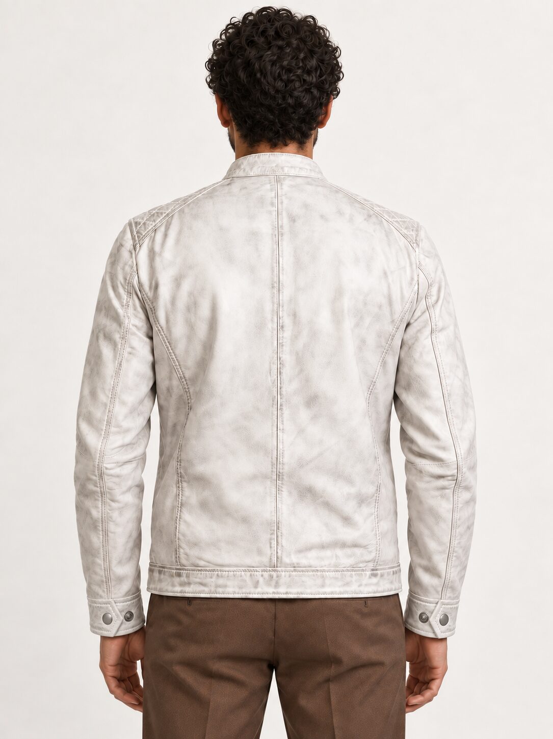 Helsinki white distressed leather jacket for men, back view