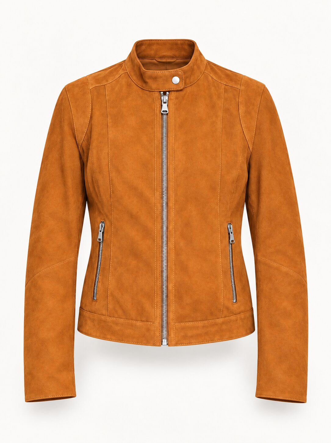 Minerva camel suede jacket for women, product-only front view