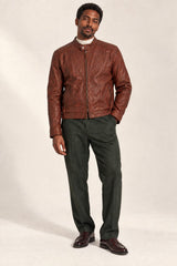 Man wearing the Tifrano Mostar brown leather jacket – full body front view