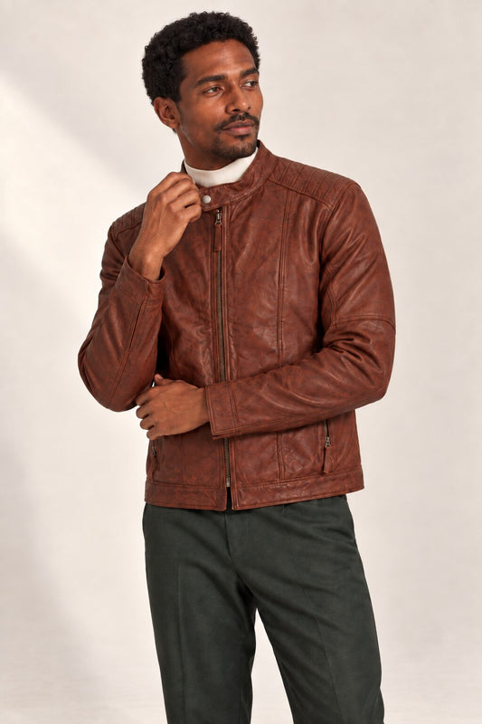 Tifrano Mostar brown leather jacket for men – three-quarter view