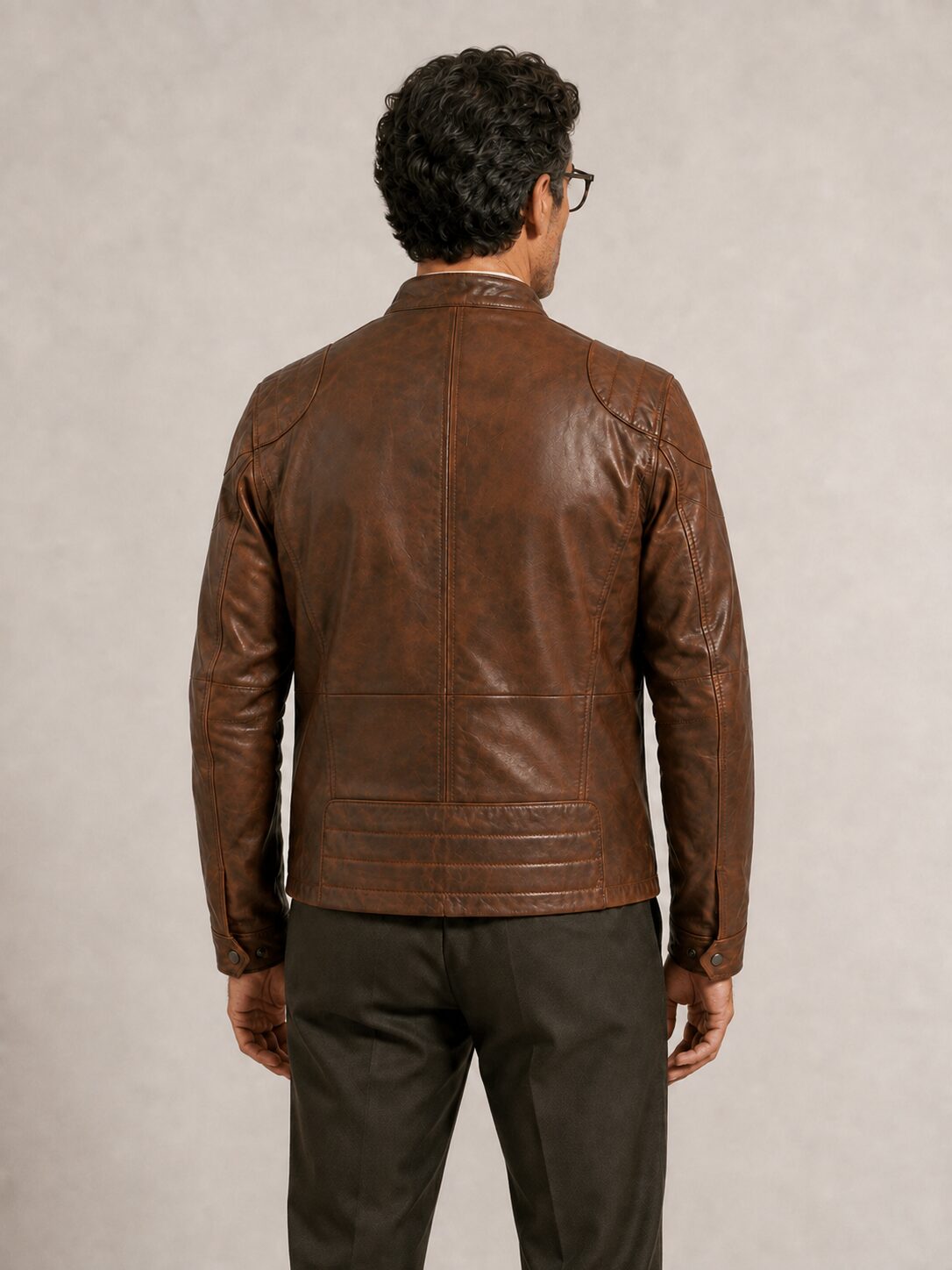Oxford brown leather jacket by Tifrano, men's back view