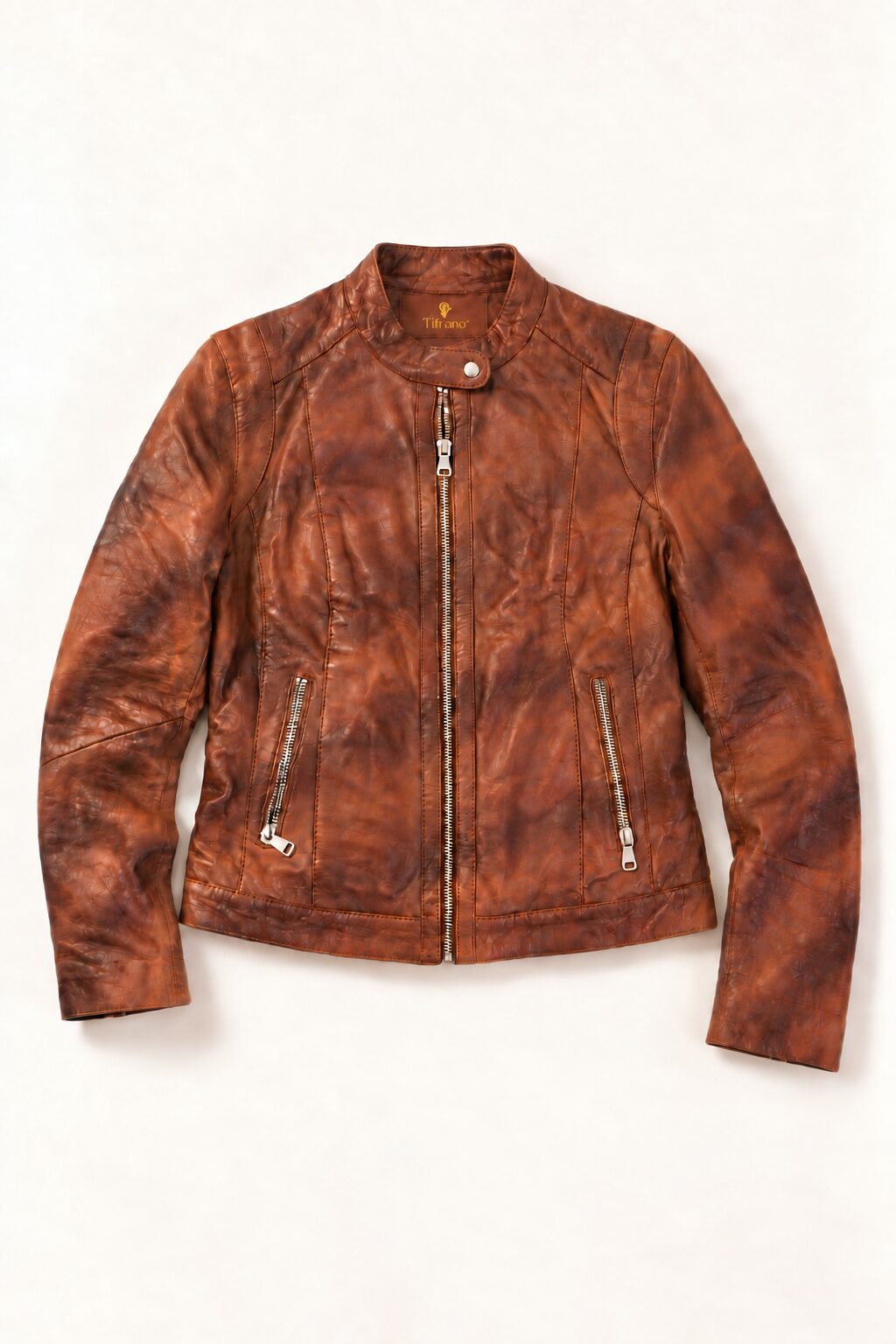 Tifrano Perugia walnut brown leather jacket – product-only front view