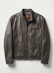 Quebec olive green distressed leather jacket for men, product-only front view