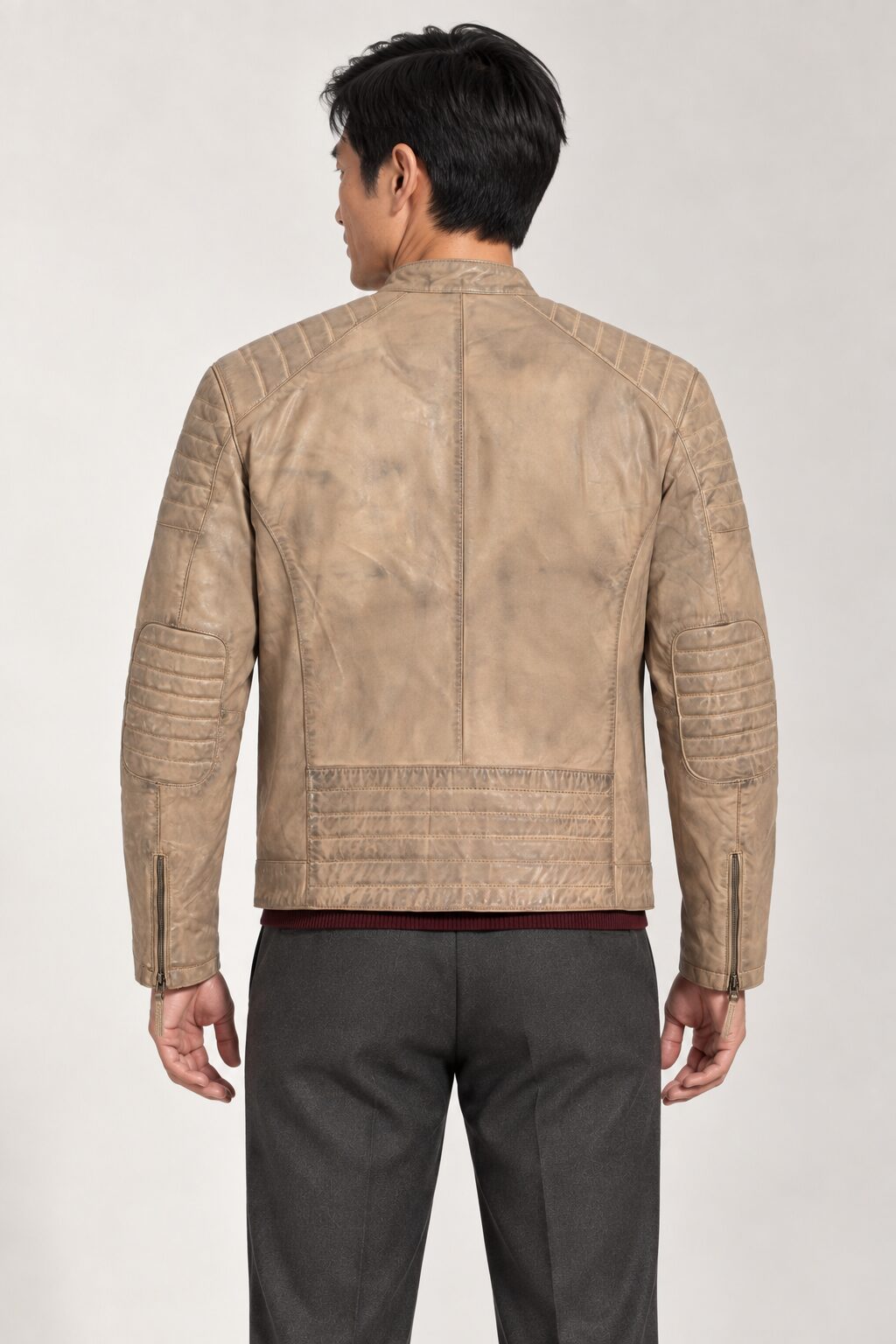 Toledo beige leather jacket for men, back view