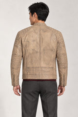 Toledo beige leather jacket for men, back view