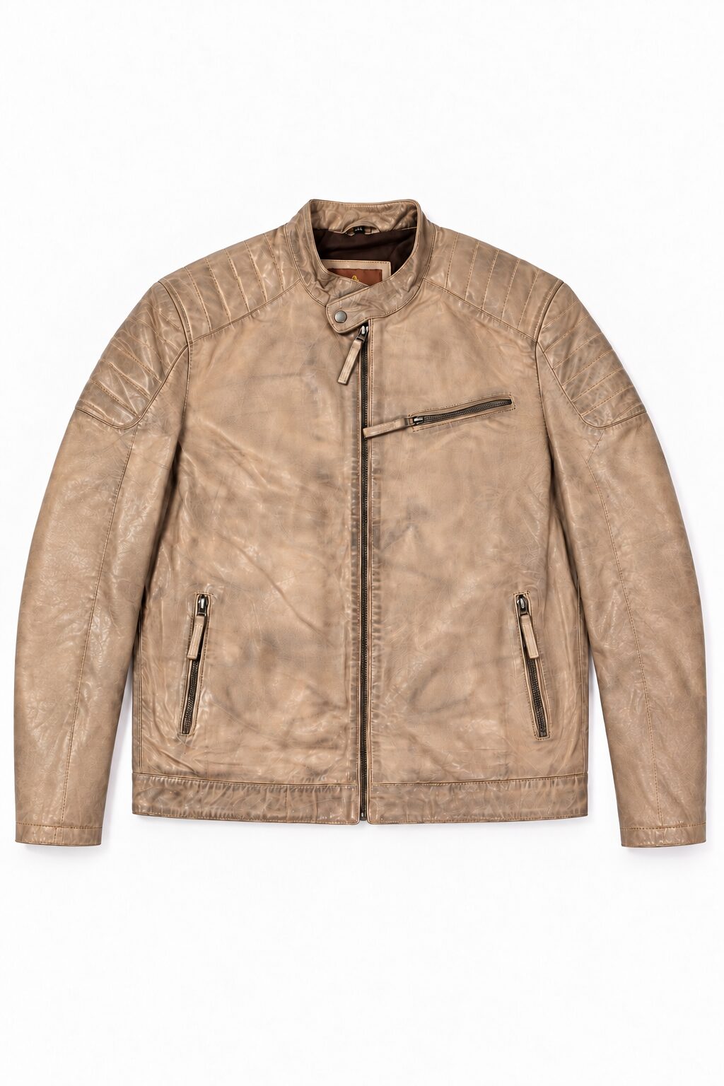 Toledo beige leather jacket for men, product-only front view