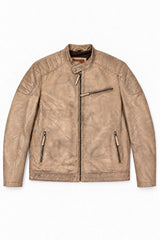 Toledo beige leather jacket for men, product-only front view