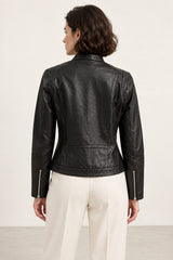 Verona black leather jacket for women, back view
