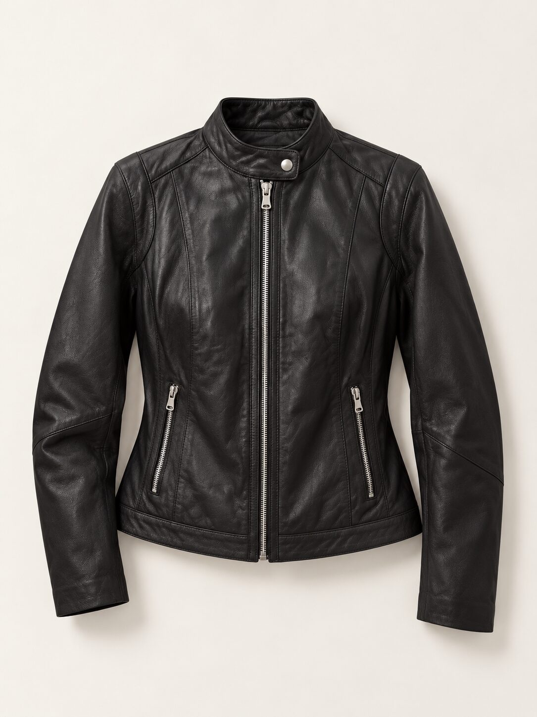 Verona black leather jacket for women, product-only front view