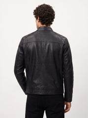 Viena black leather racer jacket for men, back view