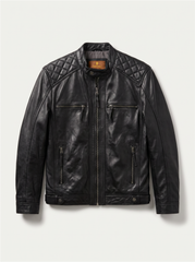 Viena black leather jacket for men, product front view | Tifrano genuine leather