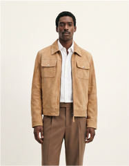 Man wearing Tifrano Yerevan sand goat suede jacket — front view