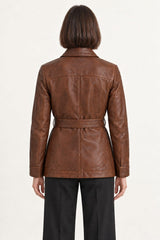 Sarajevo antique brown leather jacket for women, back view