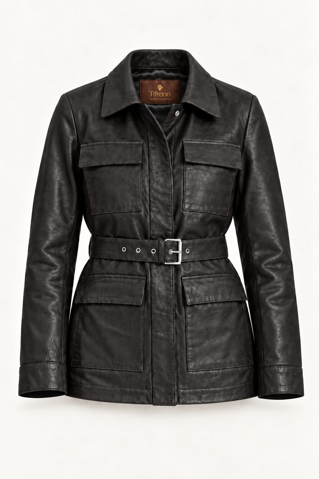 Belgrado black leather jacket for women, product-only front view