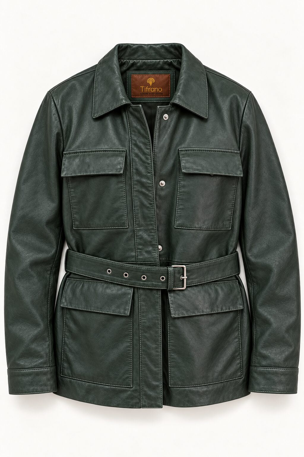 Sofia forest green leather jacket for women, product-only front view