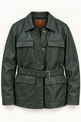 Sofia forest green leather jacket for women, product-only front view
