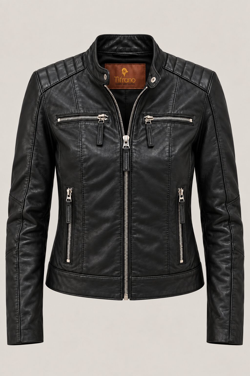 Buenos Aires black leather jacket for women, product-only front view