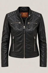 Buenos Aires black leather jacket for women, product-only front view